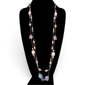 PREMIER DESIGNS Pink & Purple Layered Iridescent Stone Necklace | Signed | NWOT